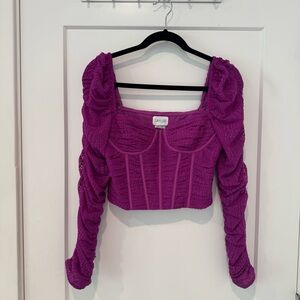 NWOT Saylor Dark pink/Purple Ruched Long Sleeve Lace Corset Top, Small